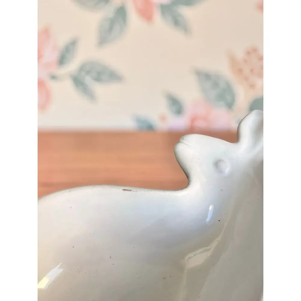 Foreside Melody Martin White Ceramic Bunny Rabbit Dish Bowl 8